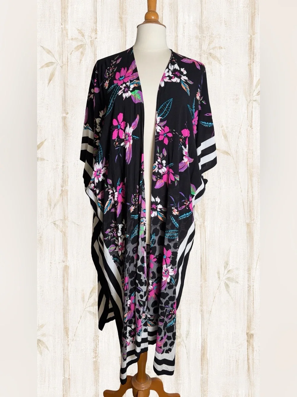Steve Madden Floral Leopard Mixed Print Maxi Kimono Duster One Size